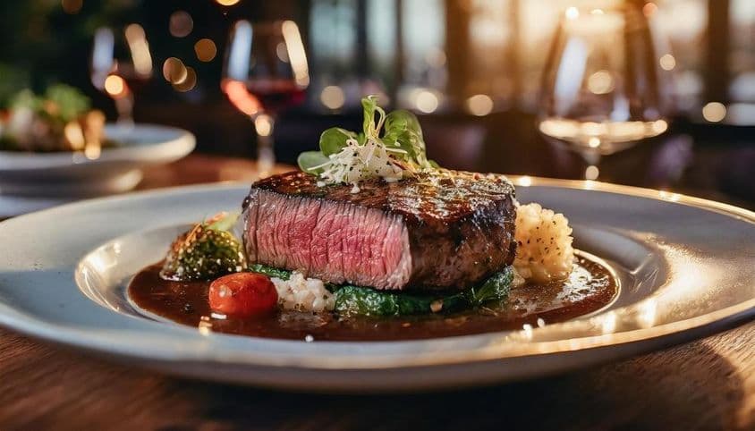 خوبصورتی سے پیش کیا گیا درمیانہ اسٹیک۔