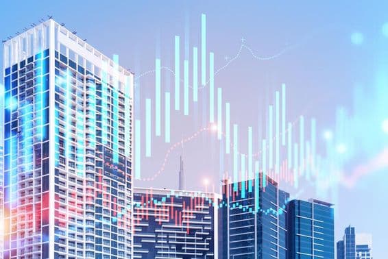 برج خلیفہ کے پیچھے عمارتیں اور چارٹس سامنے