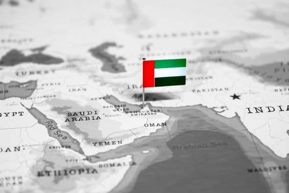 نقشے پر دبئی اور امارات کا جھنڈا۔