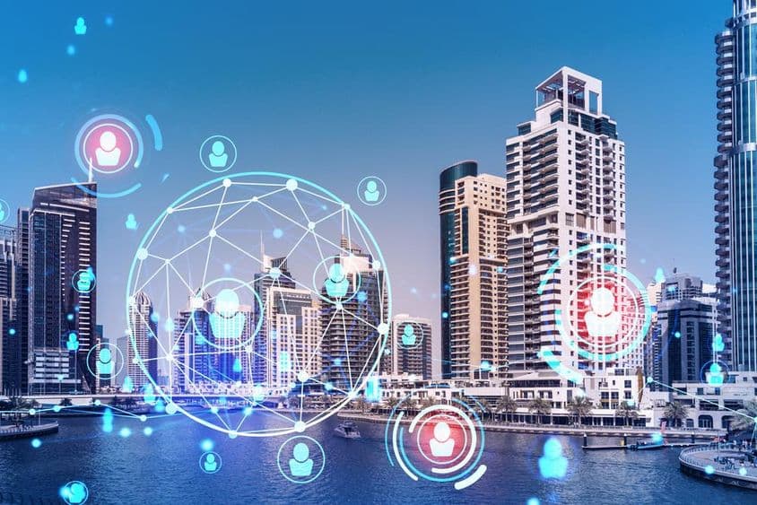 دبئی کاروباری افق، کثیرالمنازل عمارتیں، ہولوگرافک شبیہیں، انسانی وسائل کا تصور