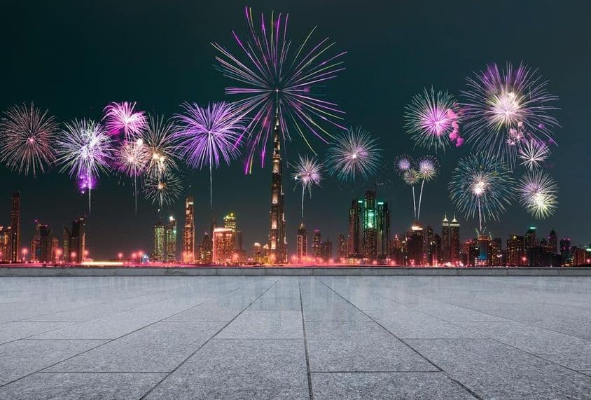 رات کی آتش بازی، جشن، نئے سال کا خوشی بھر اآسمان