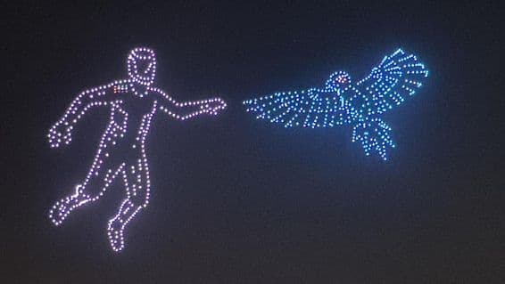 بلیو واٹر آئی لینڈ، دبئی، متحدہ عرب امارات میں ڈرون شو۔