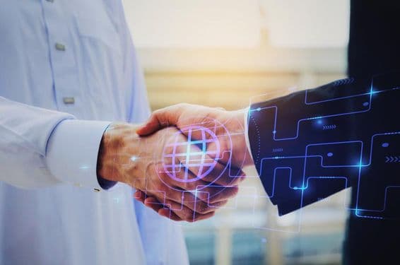 عرب نوجوان شخص مصافحہ کرتے ہوئے، پروجیکٹ کردہ نیٹ ورک ڈایاگرام