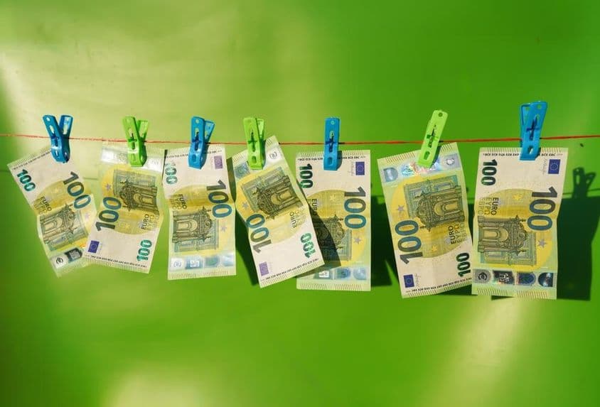 کپڑوں کی رسی پر خشک ہوتے 100 یورو کے نوٹ