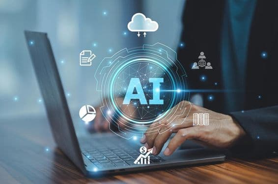 کاروباری شخص مصنوعی ذہانت کی ٹیکنالوجی استعمال کرتے ہوئے۔