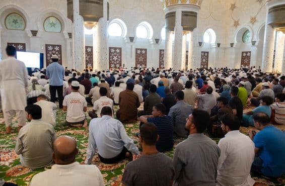 شیخ زاید مسجد، ابوظہبی میں جمعہ کی نماز میں شرکت کرنے والے افراد۔