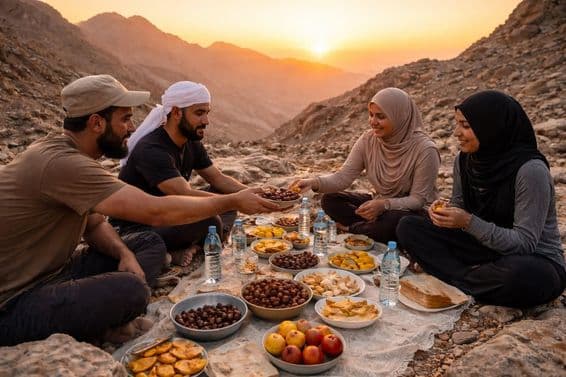 پہاڑ کی خاموشی میں غروب آفتاب افطار