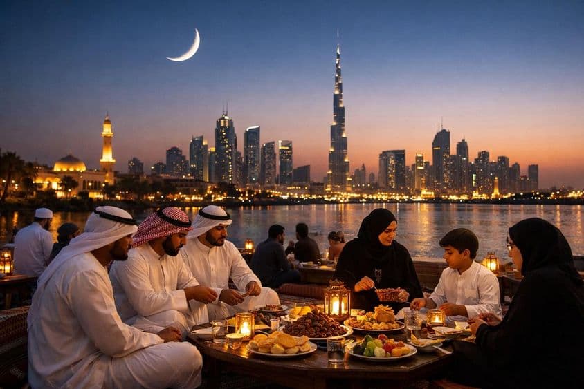 رمضان کی شام، افطار کے ساتھ دبئی کا نظارہ۔