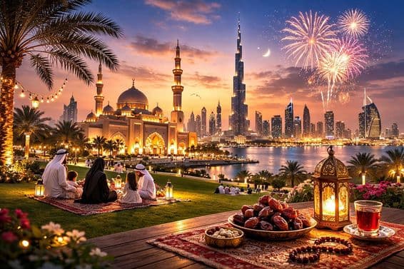 عید کی تقریبات دبئی کے افق کے ساتھ