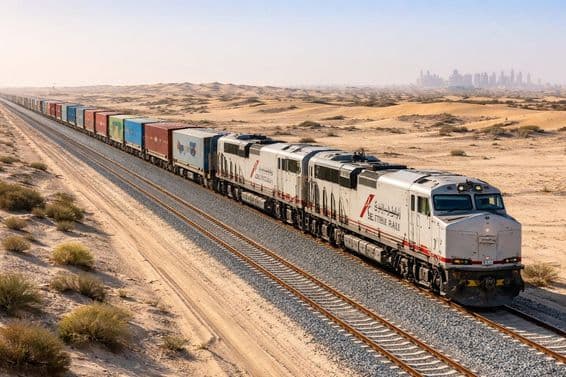 امارات کے صحرا میں فریٹ ٹرین