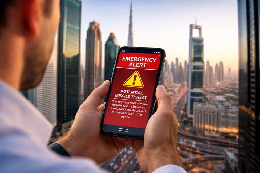 دبئی کے پس منظر میں موبائل الرٹ