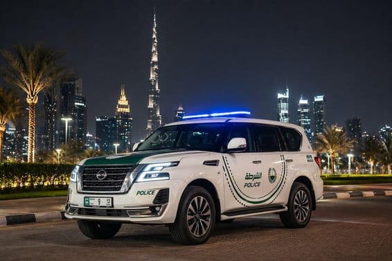 رات کے وقت دبئی پولیس کی گاڑی